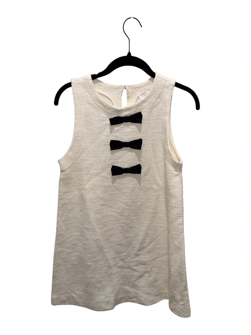 Zara Girls Ivory Cream Black Bow Sleeveless Mini Dress Size 13-14 Tween Preppy